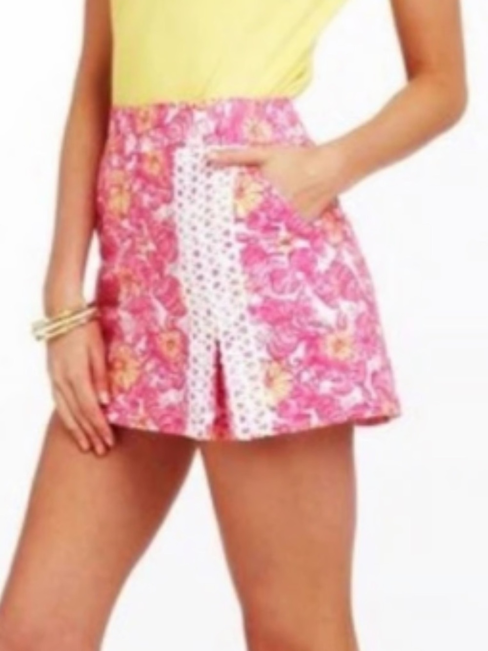 Lilly Pulitzer Jarvey Chum bucket pink white yellow embroidered detail 8 skort - Picture 2 of 12